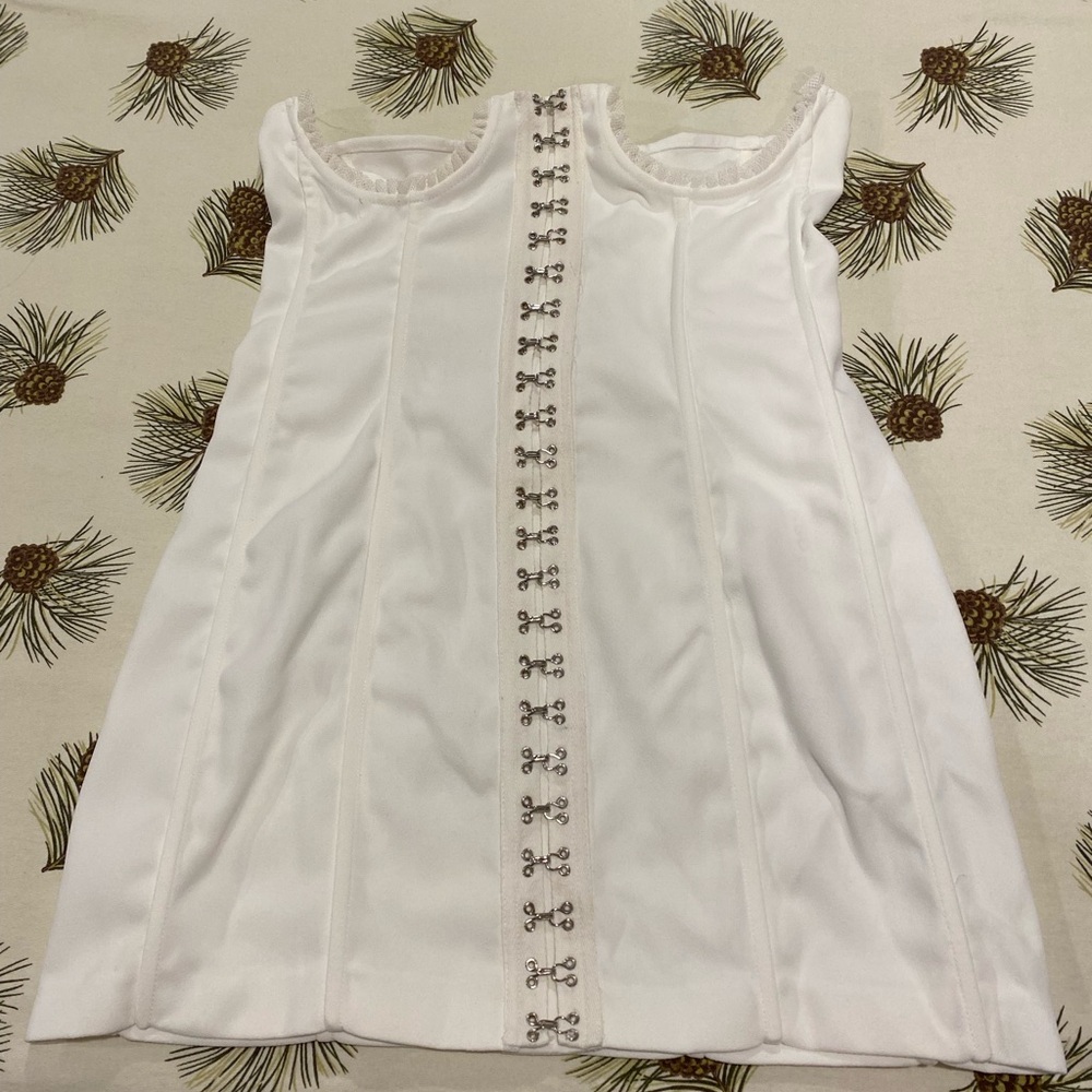NBD Long Polyester Ivory Corset with 8 Flexible Bones & Full Hook Front